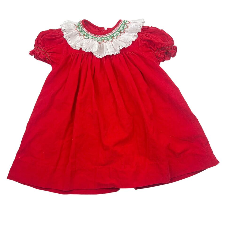 House of Hatten Red Corduroy Smocked Dress